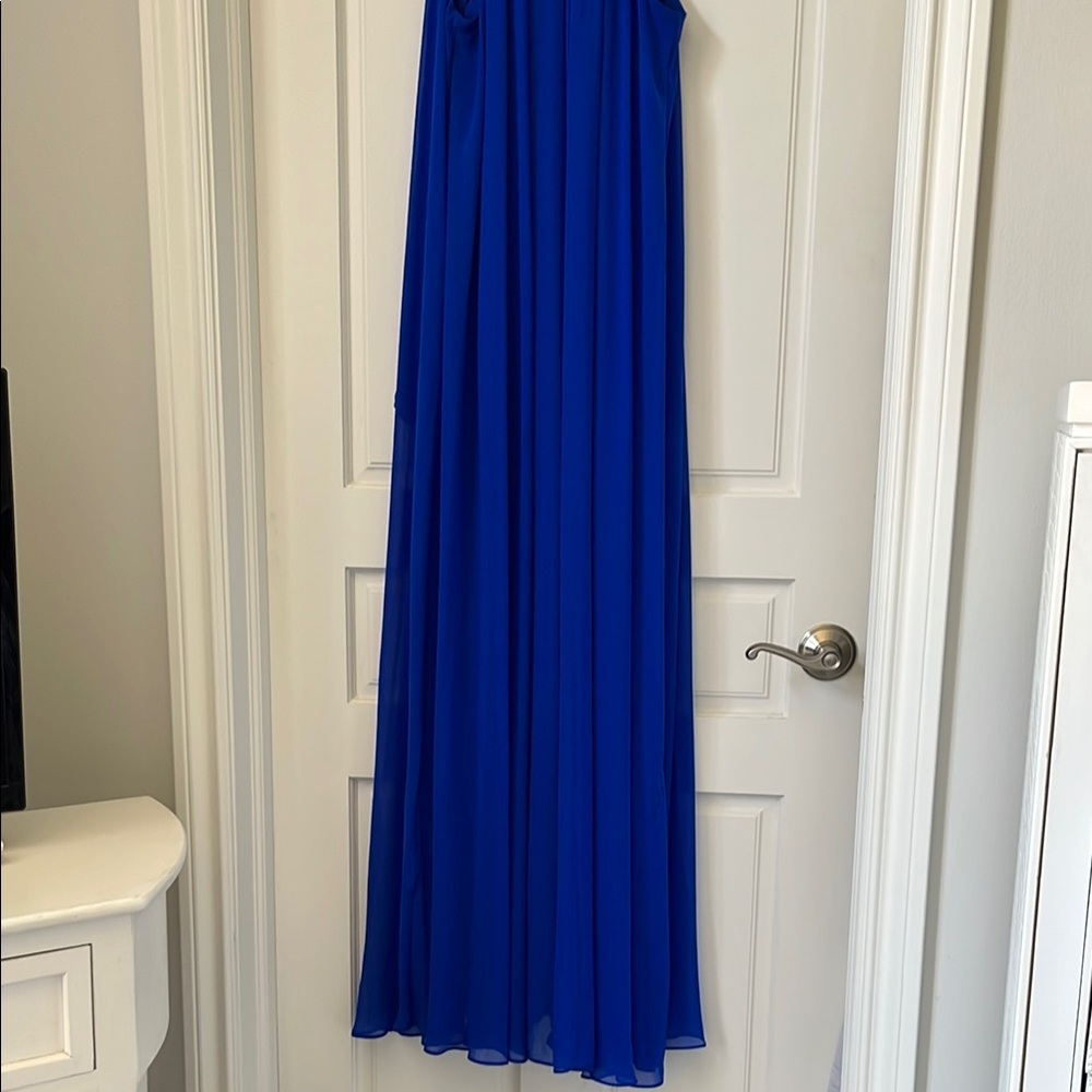 MSK Blue Pleated Halter Midi Dress for Cocktail - Picture 2 of 3